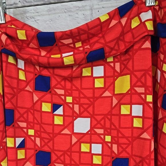 NEW LuLaRoe Maxi Skirt 2XL 22/24 Red Geometric Long Jersey Knit Plus Size Flowy - Picture 2 of 8